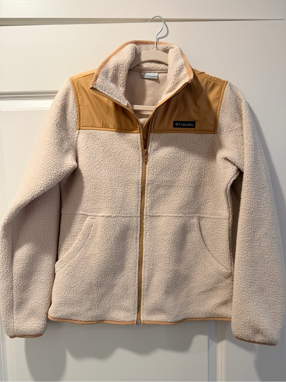 Columbia Cream Sherpa Jacket with Tan Shoulder Panels